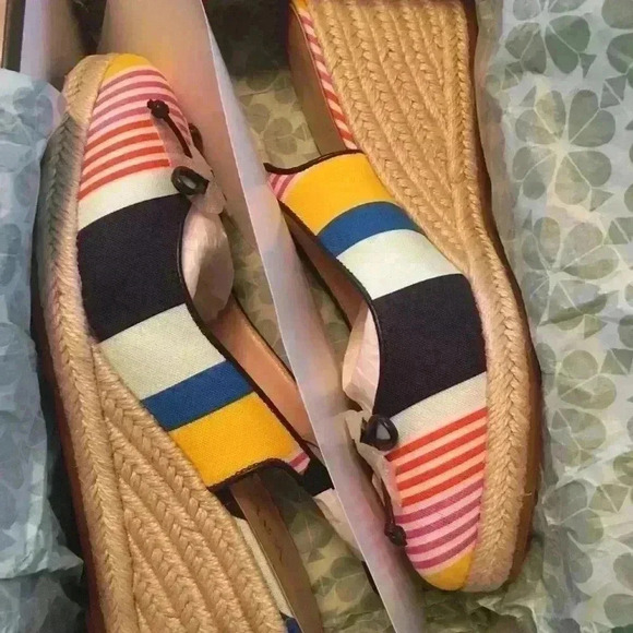 Kate Spade Multi Colored Striped Sling Back Espadrille Sandals w/ Bow Sz 7.5 - Picture 1 of 7